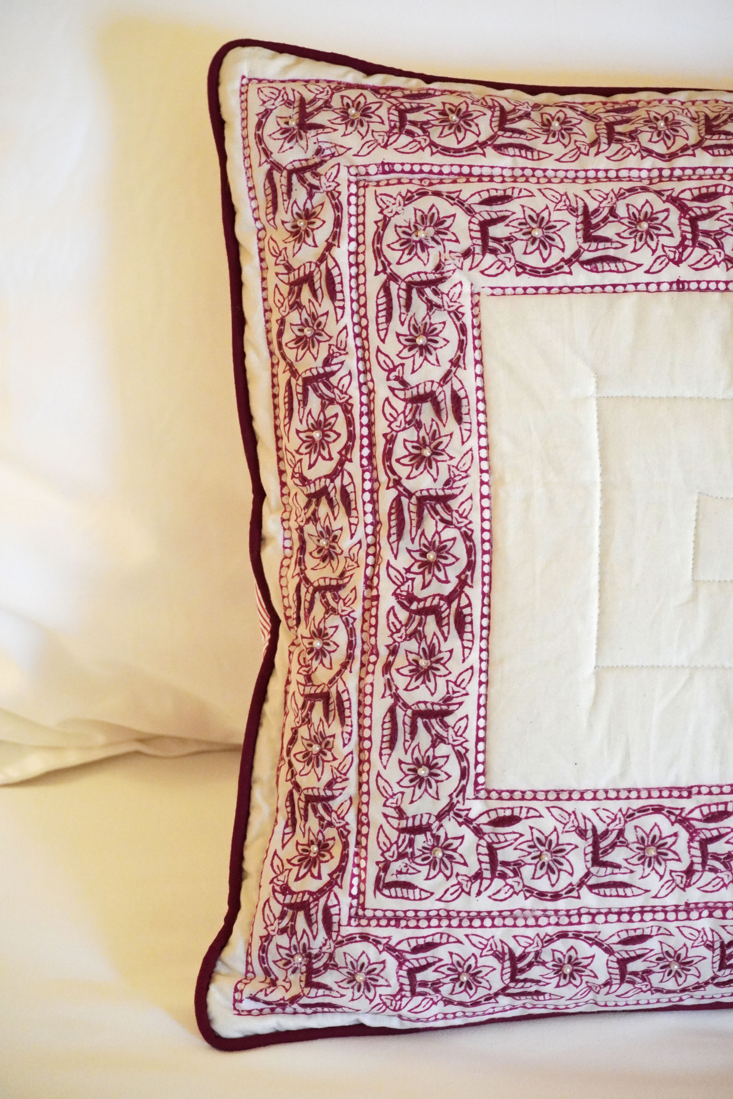 Floral Bordered Cushion Cover with Embroidery