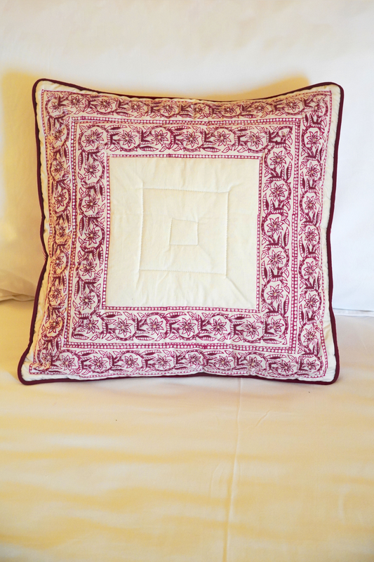 Floral Bordered Cushion Cover with Embroidery