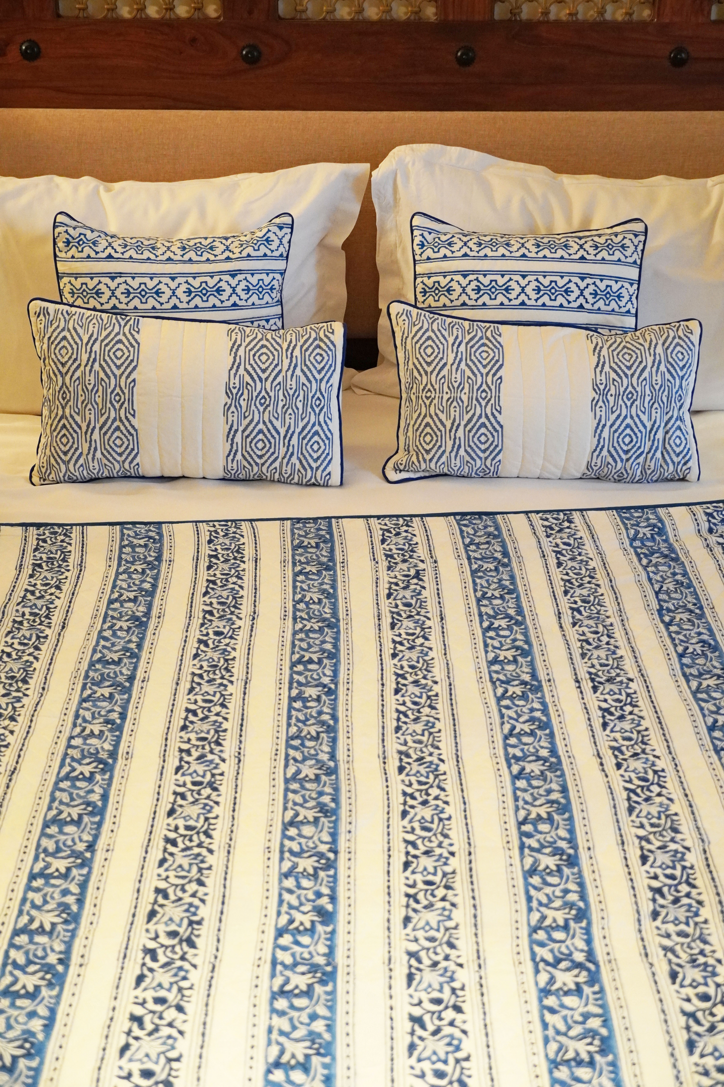 Alternate Indigo Floral Striped Quilt