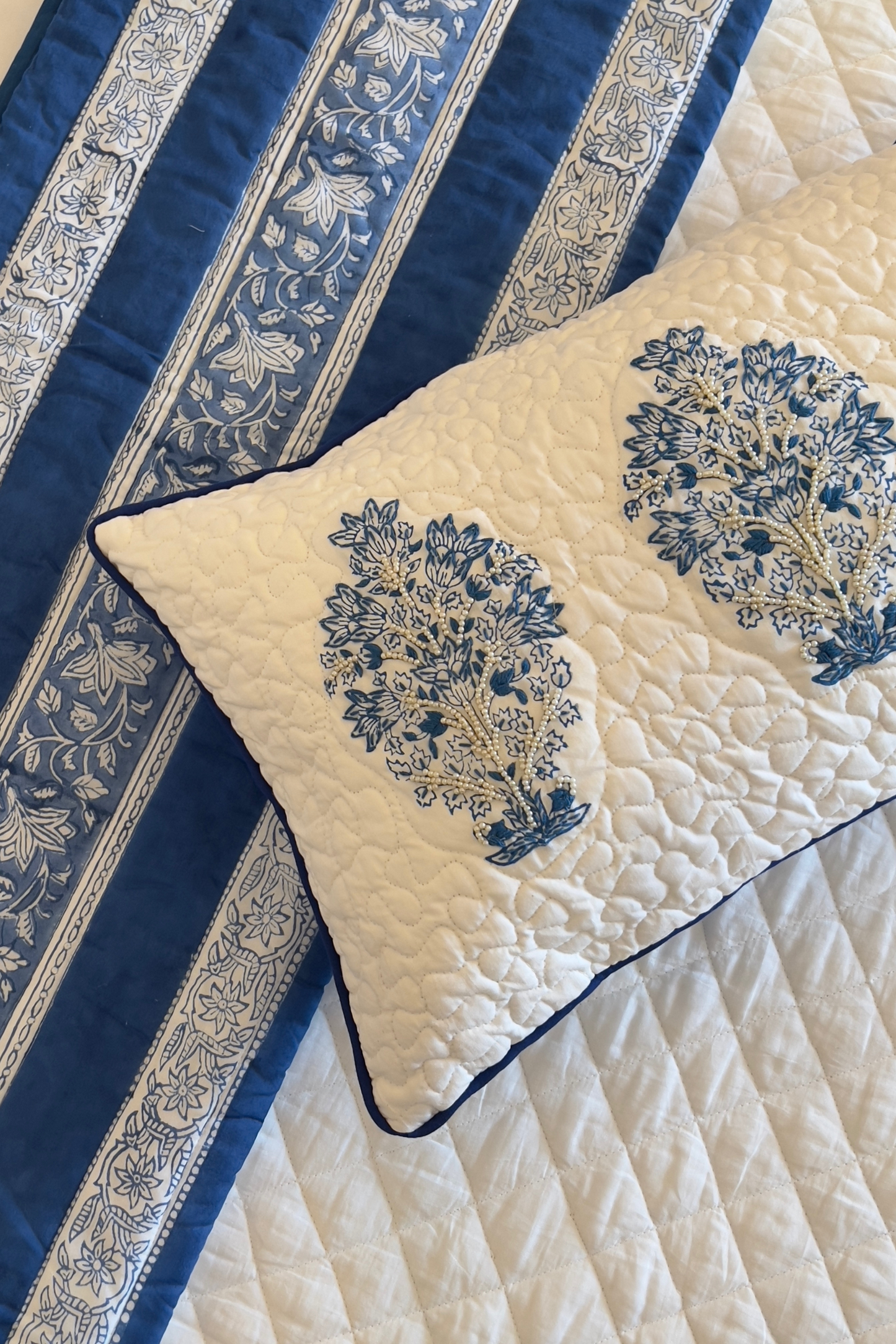 Signature Indigo Motif Cushion Cover with Embroidery