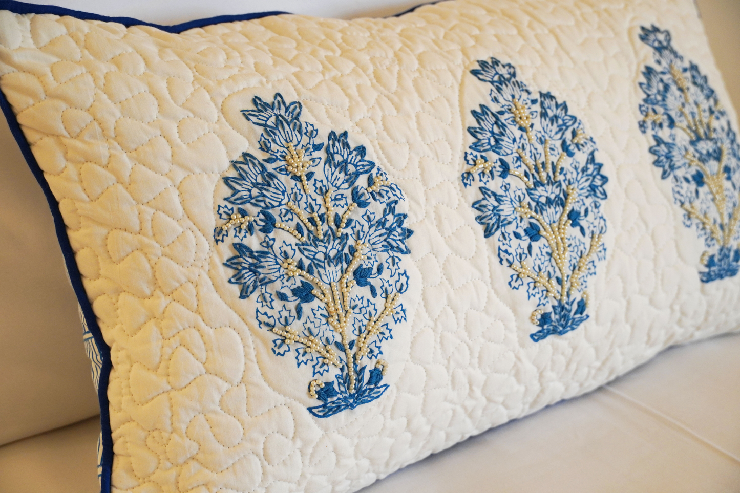 Signature Indigo Motif Cushion Cover with Embroidery