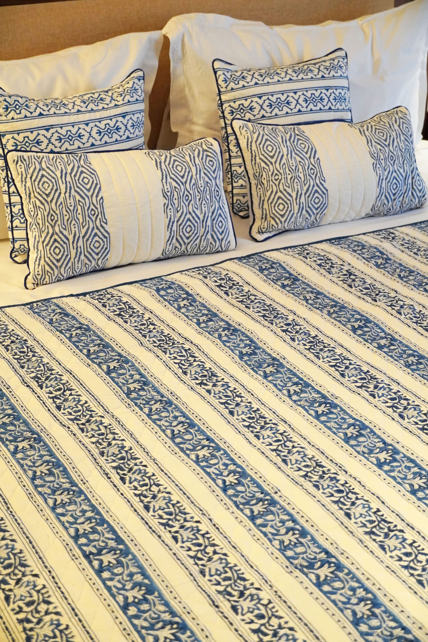Alternate Indigo Floral Striped Quilt