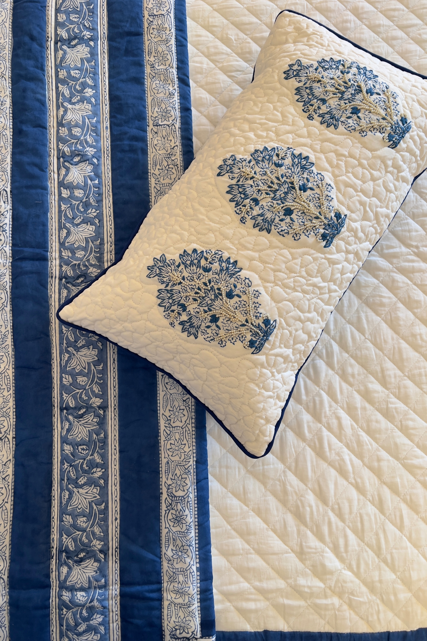 Signature Indigo Motif Cushion Cover with Embroidery