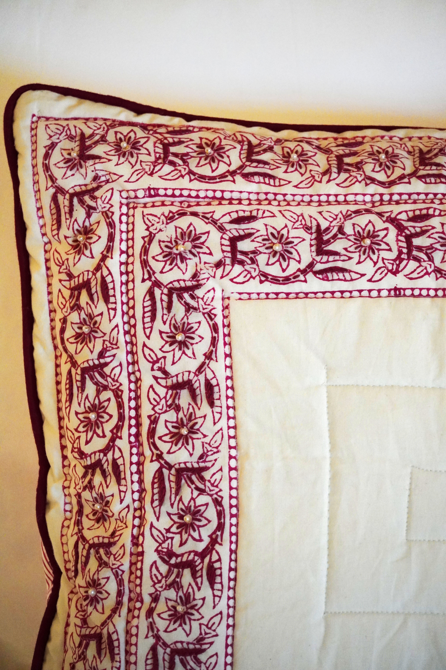 Floral Bordered Cushion Cover with Embroidery