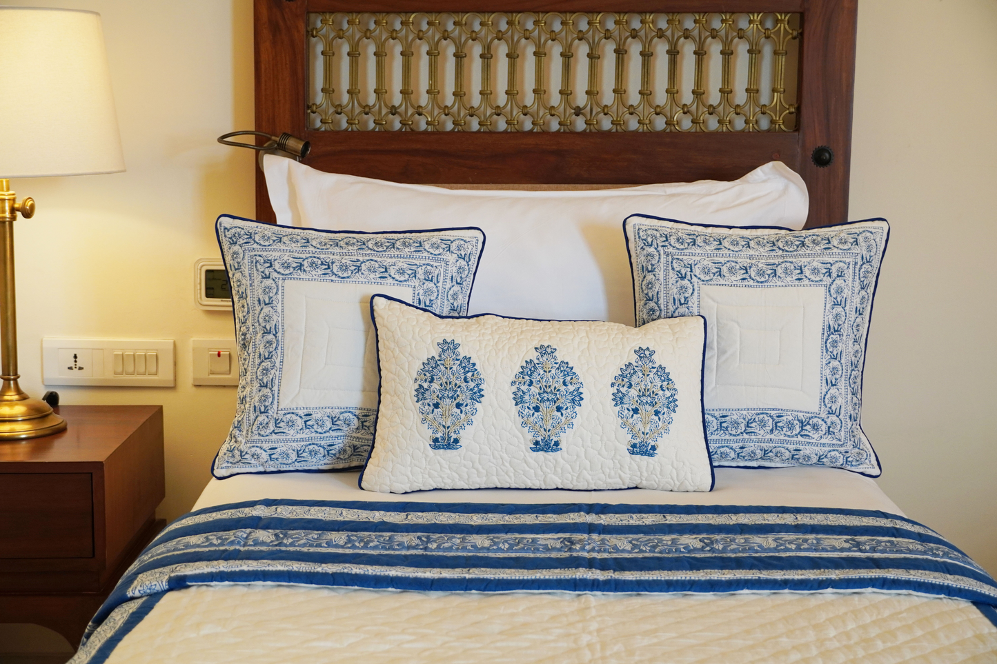 Floral Indigo Bordered Cushion Cover with Embroidery