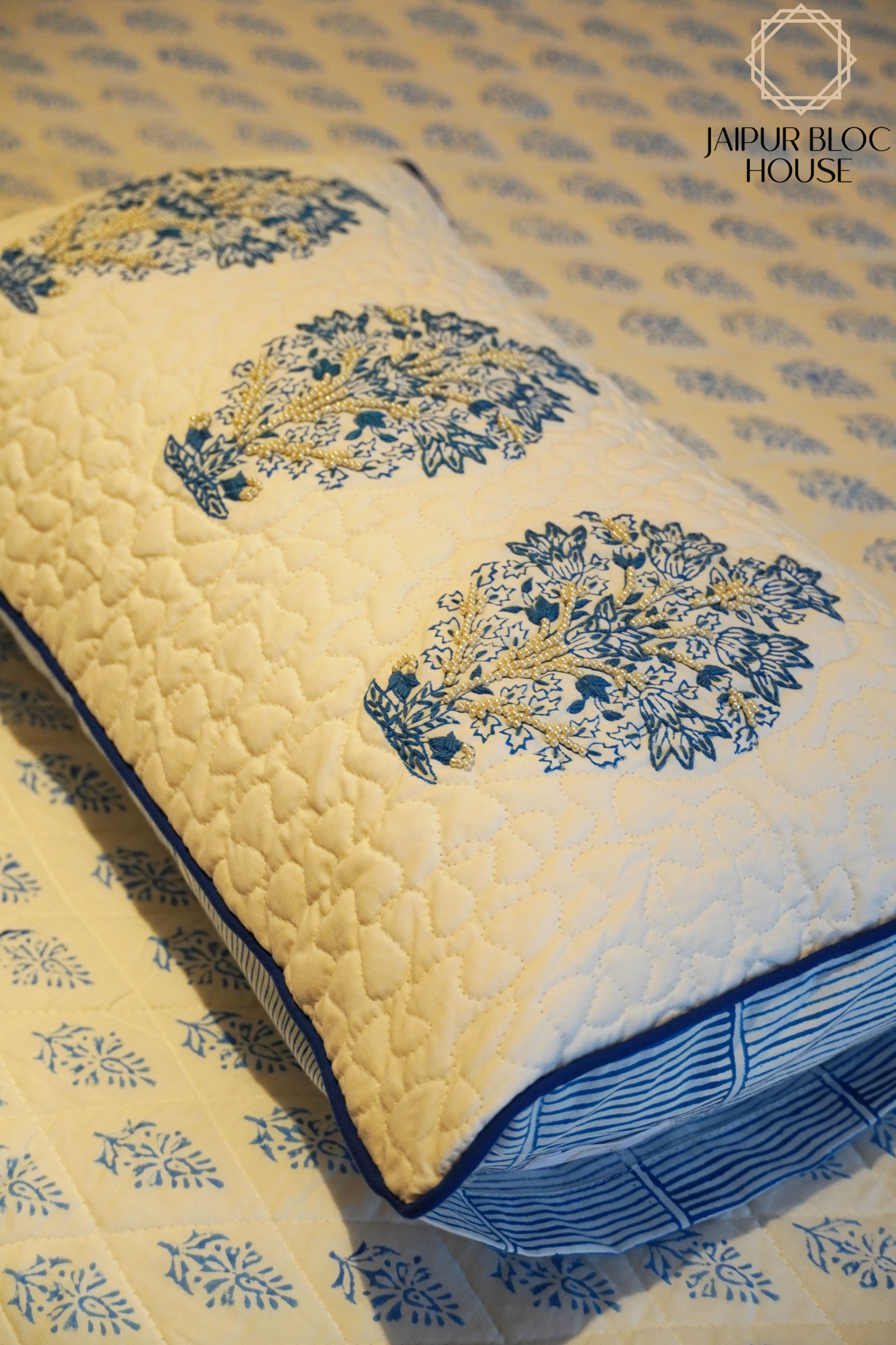 Signature Indigo Motif Cushion Cover with Embroidery