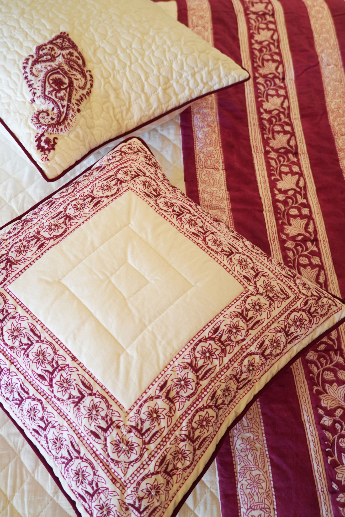 Floral Bordered Cushion Cover with Embroidery
