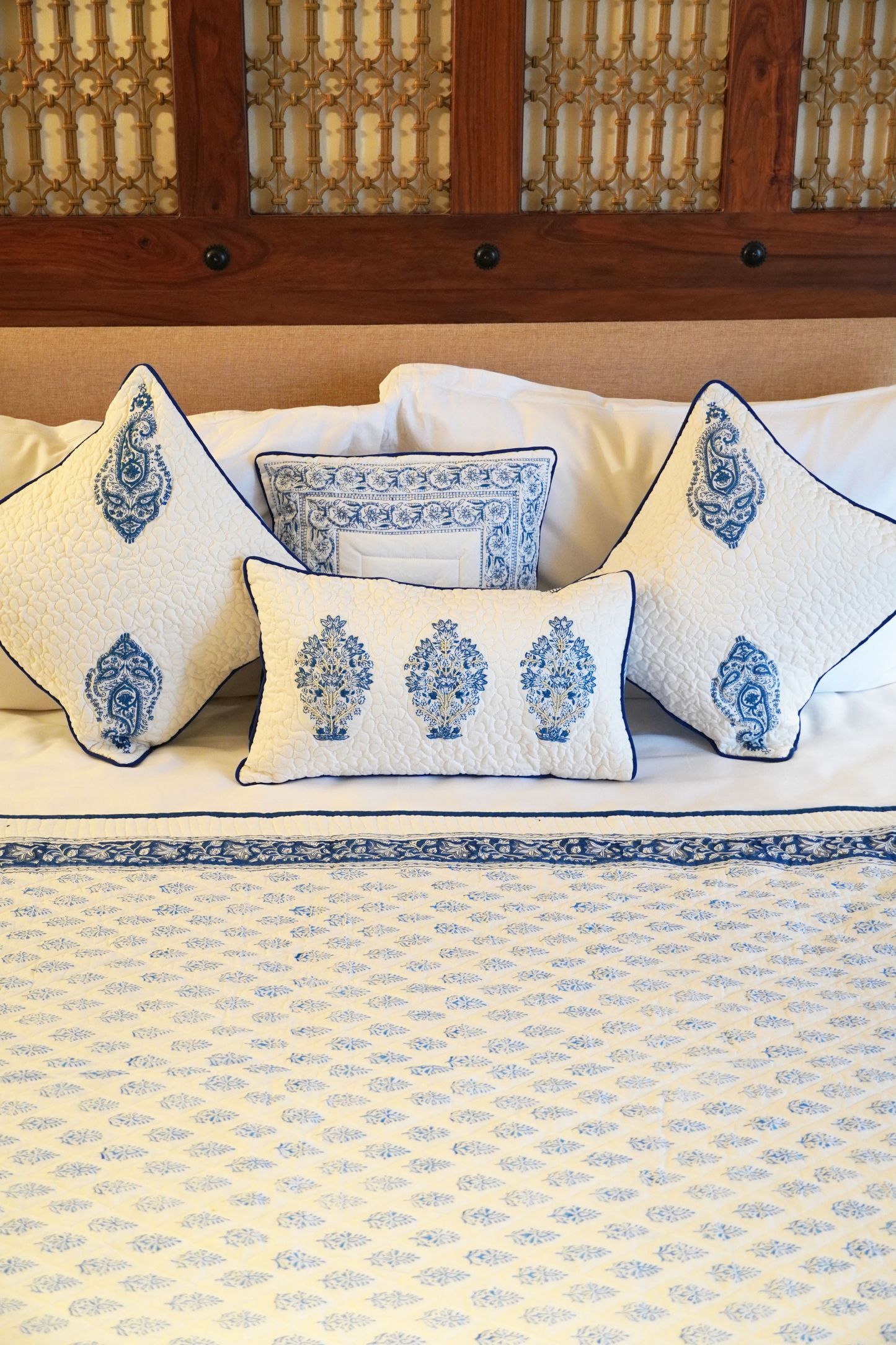 Indigo Paisley Motif Cushion Cover with Embroidery
