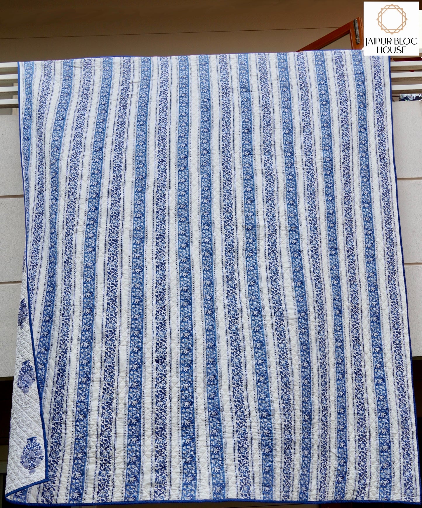 Alternate Indigo Floral Striped Quilt