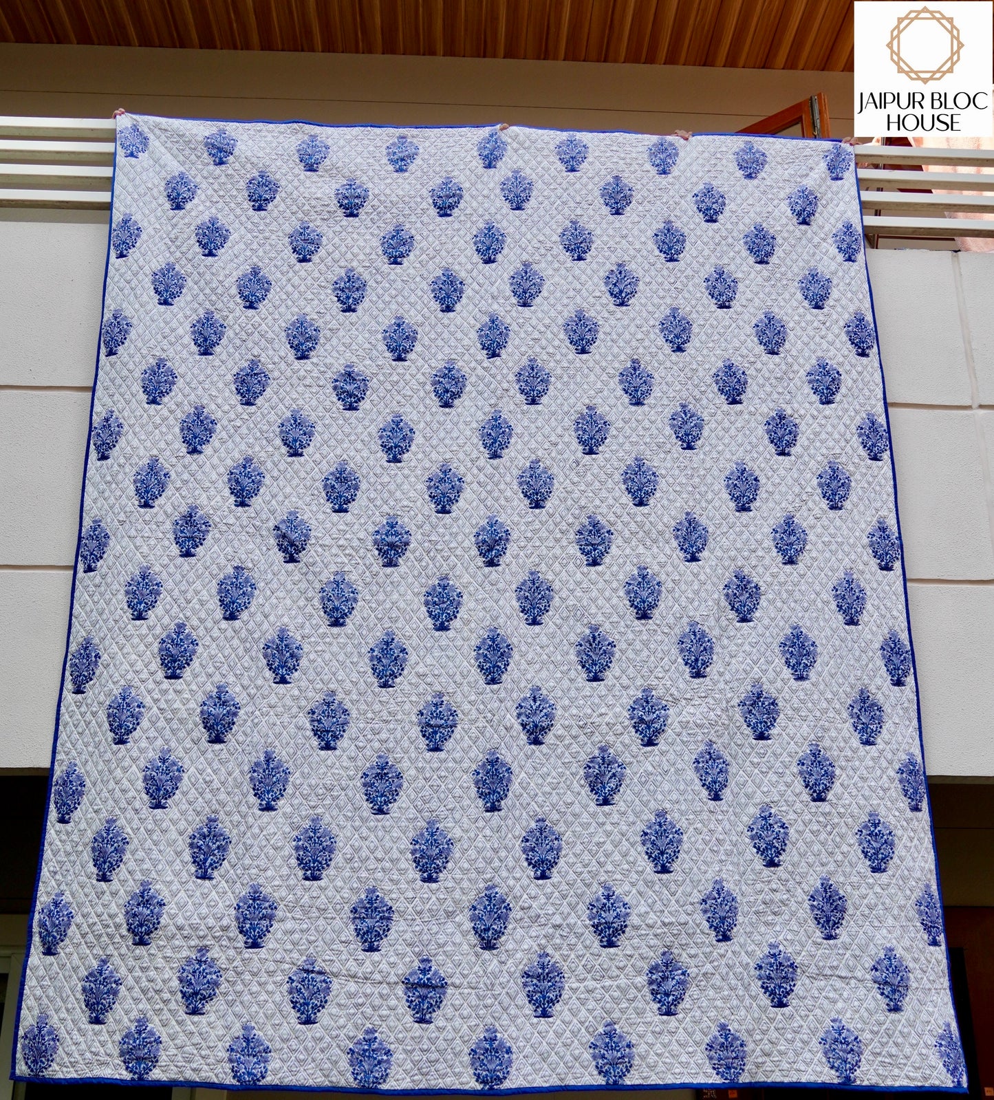 Alternate Indigo Floral Striped Quilt