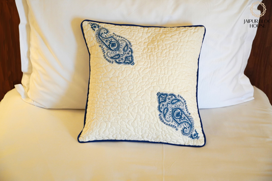 Indigo Paisley Motif Cushion Cover with Embroidery